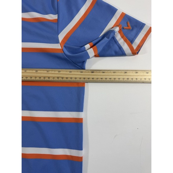 callaway mens opti dri golf polo large light Blue/Orange And White stripes - Picture 7 of 8